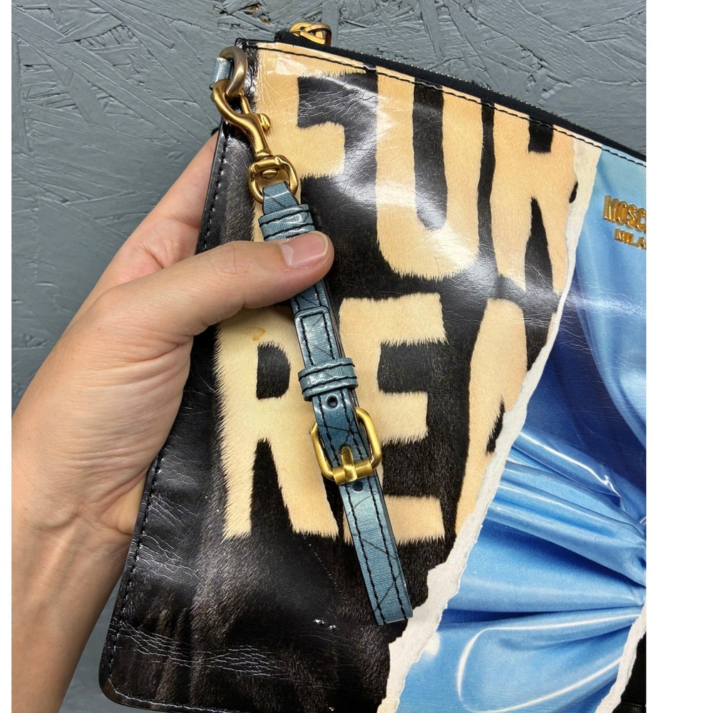 Moschino Milano For Real Print Clutch Bag Women's Black Pouch Designer - Picture 4 of 11